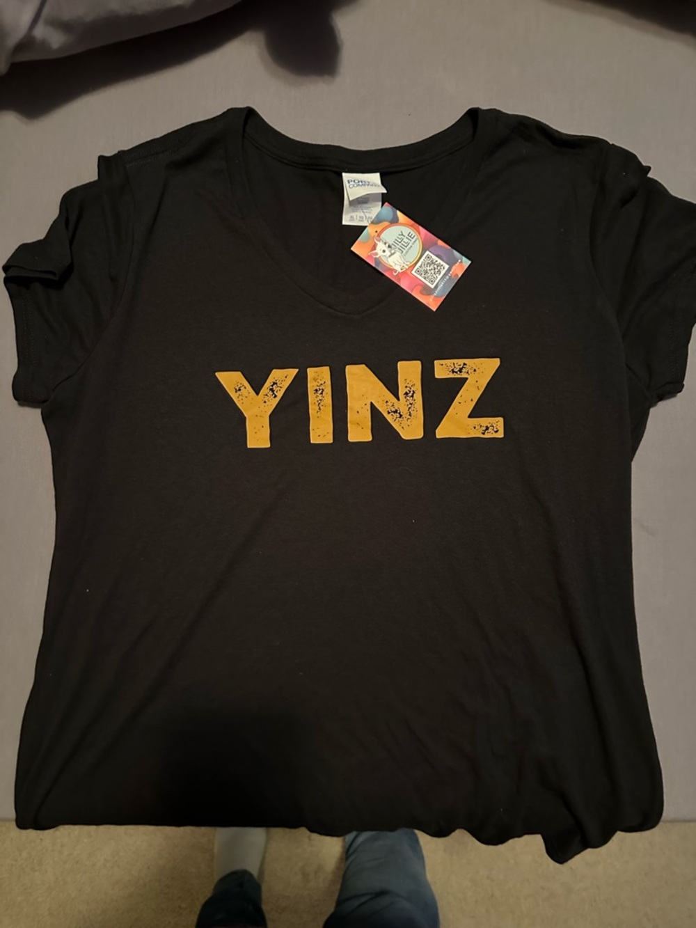 YINZ Graphic V-Neck Women’s Top - Black